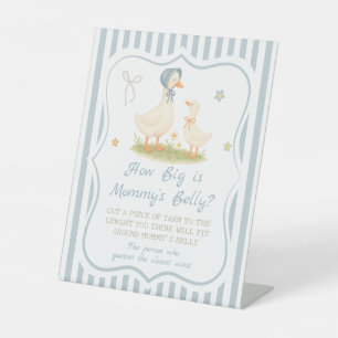 Blauer verrückter Gänse-Baby-Shower Wie groß ist i Sockelschild