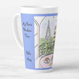 Blauer verspielter Paris-Fenster-Eiffelturm NAME Milchtasse