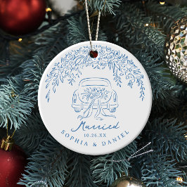 Blauer verspielter Wagen Unser erstes Weihnachten  Keramik Ornament