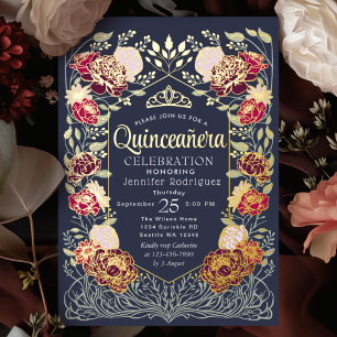 Blauer verzauberter Garten Blumen Quinceanera Folieneinladung