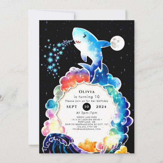 Blauer verzauberter Kinderhai Geburtstag Einladung (Vorderseite)