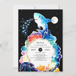 Blauer verzauberter Kinderhai Geburtstag Einladung