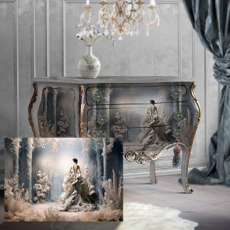 Blauer verzauberter Papierwald Elegantes Frauenpor Seidenpapier