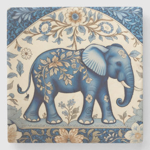 Blauer Verzierte Elefant Vintage-Blumenmuster Steinuntersetzer