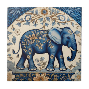 Blauer Verzierte Elefant Vintage Floral Fliese