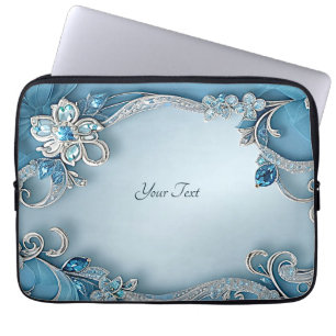 Blauer verzierter Blumen-Laptop-Schutz Laptopschutzhülle