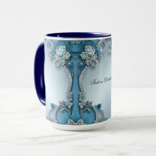 Blauer verzierter Blumen-Mug Tasse