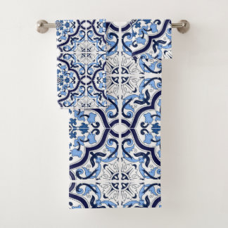  Blauer Verzierter Blütenschwarm Sizilianischer Ti Badhandtuch Set