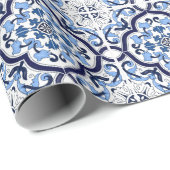 Blauer Verzierter Blütenschwarm Sizilianischer Ti Geschenkpapier (Rolleneckpunkt)