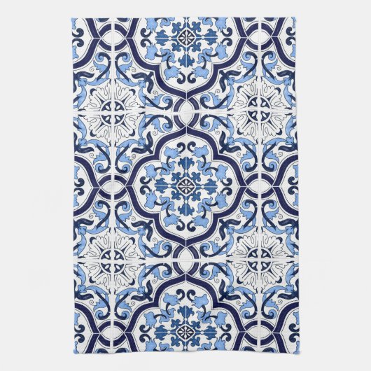Blauer Verzierter Blütenschwarm Sizilianischer Ti Geschirrtuch (Vertikal)