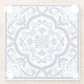  Blauer Verzierter Blütenschwarm Sizilianischer Ti Glasuntersetzer (Rückseite)