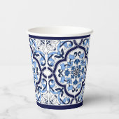 Blauer Verzierter Blütenschwarm Sizilianischer Ti Pappbecher (Rückseite)