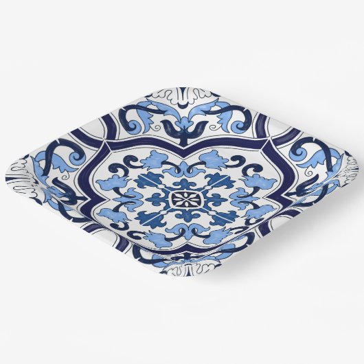 Blauer Verzierter Blütenschwarm Sizilianischer Ti Pappteller (Gewinkelt)