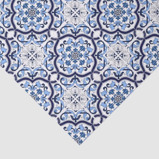 Blauer Verzierter Blütenschwarm Sizilianischer Ti Seidenpapier (Detail)