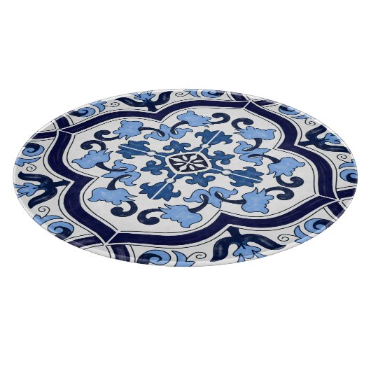 Blauer Verzierter Blütenschwarm Sizilianischer Til Schneidebrett (Ecke)