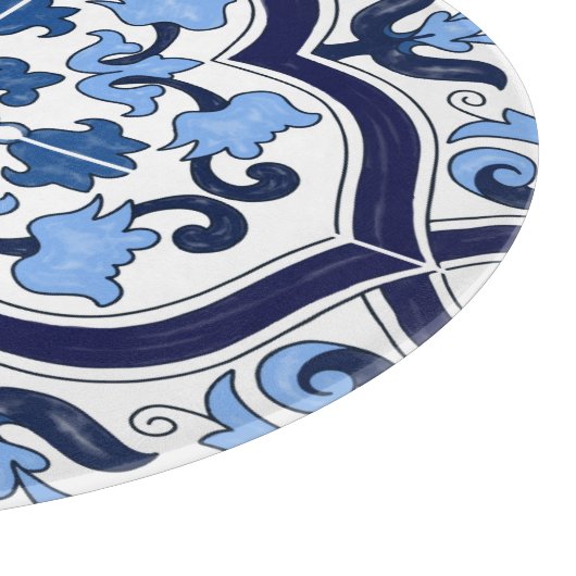 Blauer Verzierter Blütenschwarm Sizilianischer Til Schneidebrett (Ecke)