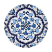 Blauer Verzierter Blütenschwarm Sizilianischer Til Schneidebrett (Vorderseite)