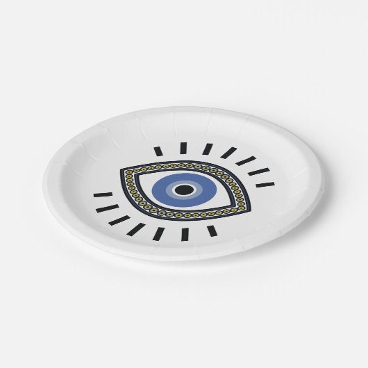 Blauer viel Glück-Schutzperle Talisman Pappteller (Schrägansicht)