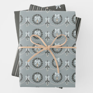 Blauer viktorianischer Mistelzweig und Kranz-Gesch Geschenkpapier Set