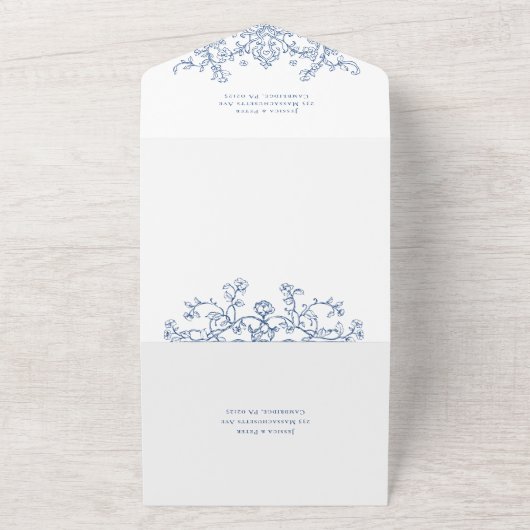 Blauer Viktorianischer Verzierter Grace Blumenrahm All In One Einladung (Außenbereich)
