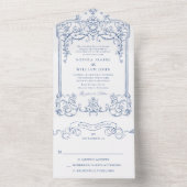 Blauer Viktorianischer Verzierter Grace Blumenrahm All In One Einladung (Innen Boden)