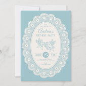 Blauer vintage Geburtstag Einladung (Vorderseite)