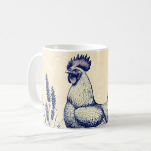 Blauer Vintage-Hahn in einem Blumengarten Kaffeetasse