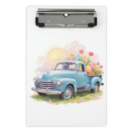 Blauer Vintage-LKW mit Ostereiern & Tulpen Mini Klemmbrett