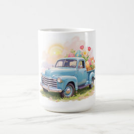 Blauer Vintage-LKW mit Ostereiern und Tulpen Kaffeetasse