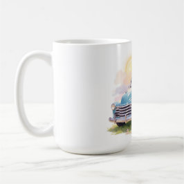 Blauer Vintage-LKW mit Ostereiern und Tulpen Kaffeetasse