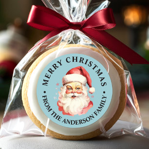 Blauer Vintage Retro Weihnachtsmann Frohe Weihnach Runder Aufkleber