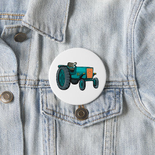 Blauer Vintage-Traktor Farm Life Button