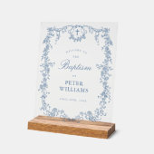 Blauer Vintager Blumenkreuz Begrüßung Acrylschild (Winkel)