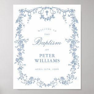 Blauer Vintager Blumenkreuz Begrüßungspposter Poster