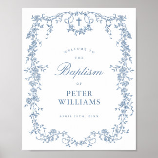 Blauer Vintager Blumenkreuz Begrüßungspposter Poster