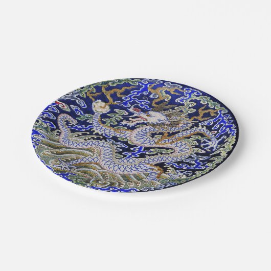 blauer Vintager chinesischer Tätowierung Pappteller (Schrägansicht)