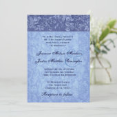 Blauer Vintager Damast Hochzeitsvorlage Einladung (Stehend Vorderseite)