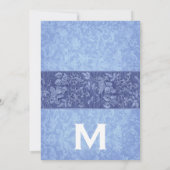 Blauer Vintager Damast Hochzeitsvorlage Einladung (Rückseite)