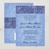 Blauer Vintager Damast Hochzeitsvorlage Einladung (Vorne/Hinten)