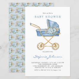 Blauer Vintager Kinderschuh Einladung