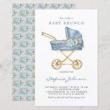 Blauer Vintager Kinderwagen Einladung