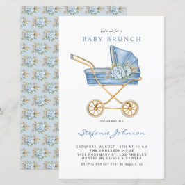 Blauer Vintager Kinderwagen Einladung