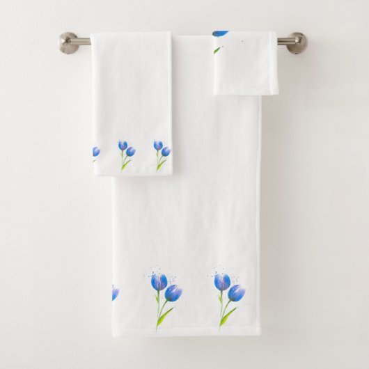 Blauer Violet Tulips Badhandtuch Set (Insitu)