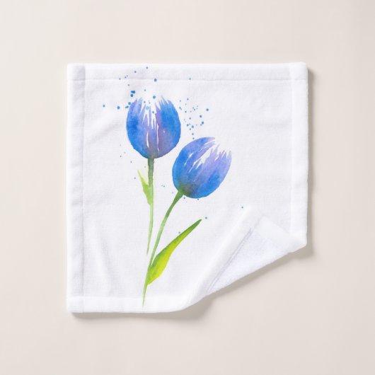Blauer Violet Tulips Badhandtuch Set (Waschlappen)