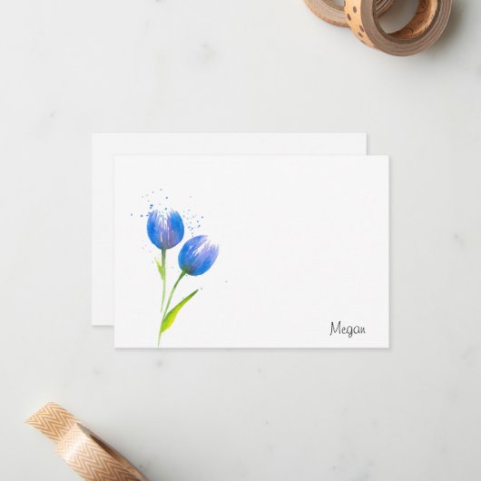 Blauer Violet Tulips Mitteilungskarte (Vorderseite/Rückseite Beispiel)