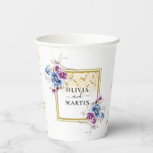 Blauer violette Blumen Gerahmter Hochzeitspapier-C Pappbecher (Rückseite)