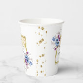 Blauer violette Blumen Gerahmter Hochzeitspapier-C Pappbecher (Links)