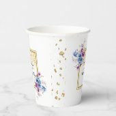 Blauer violette Blumen Gerahmter Hochzeitspapier-C Pappbecher (Rechts)