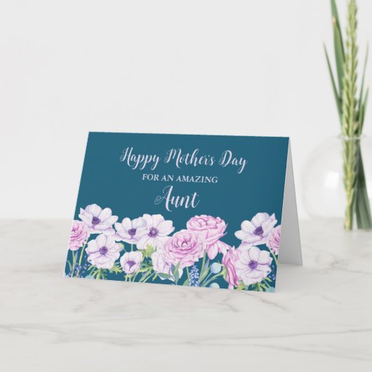 Blauer violette Blumen Tante Happy Mother Day Karte (Vorderseite)