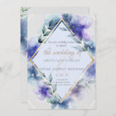 Blauer violetter Blumenstrauß Einladung (Vorne/Hinten)